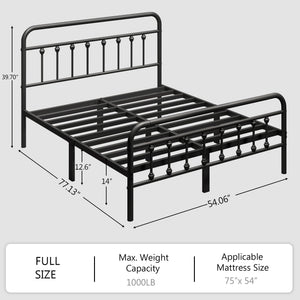 Full Size Metal Platform Bed Frame with Victorian Headboard & Footboard