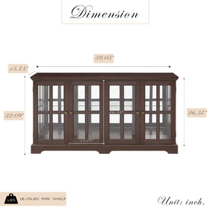 4-Door LED Glass Curio Cabinet with Adjustable Shelves