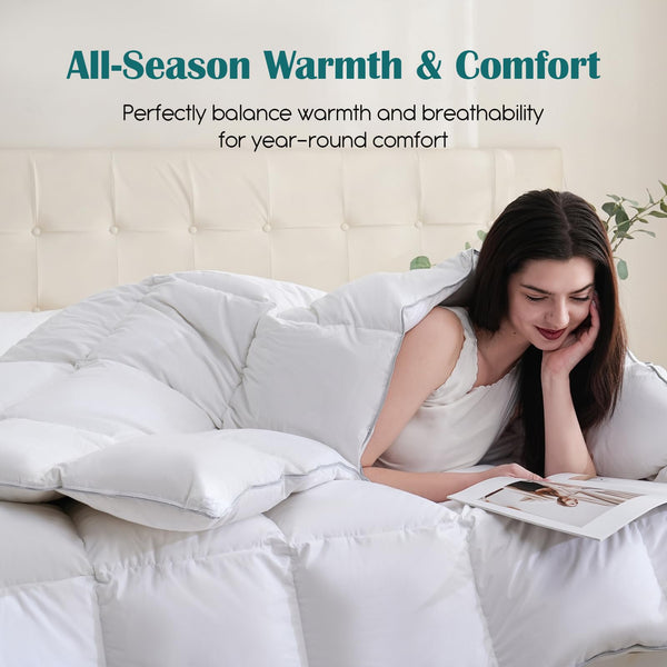 Goose Down Comforter – All Season Duvet Insert with Cotton Cover