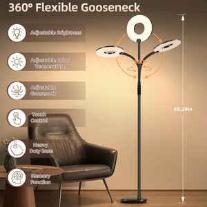 LED Floor Lamp 70-Inch Gooseneck Touch Control Dimmable