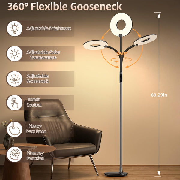 LED Floor Lamp 70-Inch Gooseneck Touch Control Dimmable