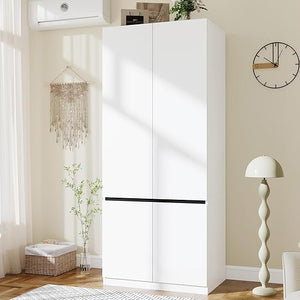White Wardrobe Closet with Doors & Hanging Rod