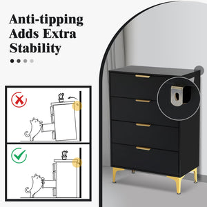 4-Drawer Bedroom Dresser with Gold Metal Handles
