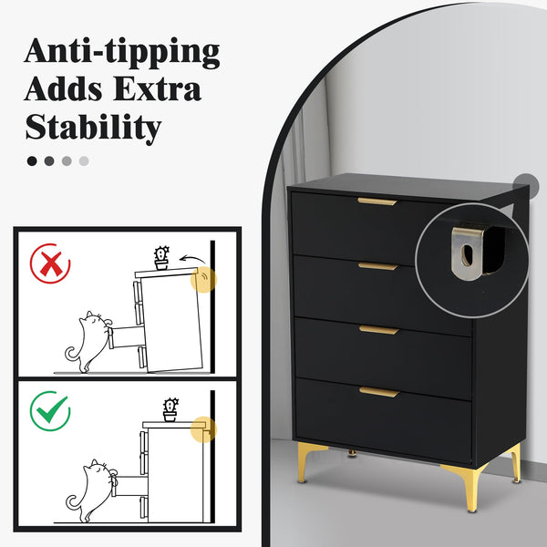 4-Drawer Bedroom Dresser with Gold Metal Handles