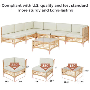 Outdoor Patio Sectional Sofa Set with Tempered Glass Coffee Table