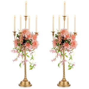37-Inch Tall 5-Arm Gold Metal Candelabra — Set of 2