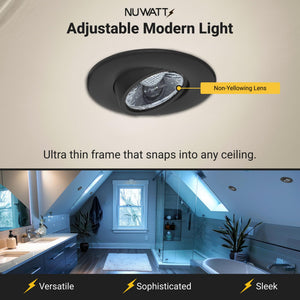 3 Inch Adjustable LED Gimbal Recessed Downlight – 5 CCT, Dimmable, Canless, 16-Pack