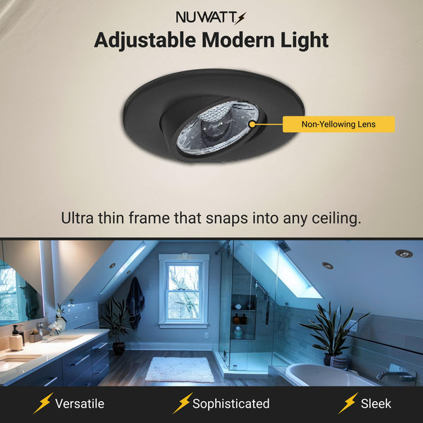 3 Inch Adjustable LED Gimbal Recessed Downlight – 5 CCT, Dimmable, Canless, 16-Pack
