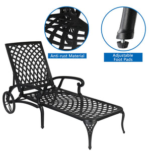 Aluminum Outdoor Chaise Lounge Chair with Wheels & Adjustable Backrest
