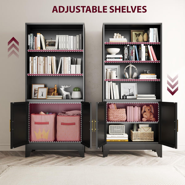 6-Tier Metal Bookcase with Doors – Floor Standing Storage Shelf