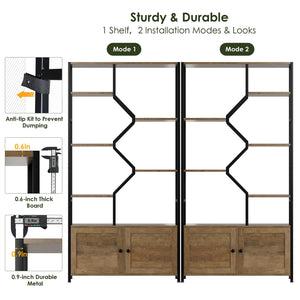 6-Tier Geometric Bookshelf with Storage Cabinet