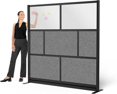 Modular Office Partition Wall with Frosted Acrylic & Sound-Absorbent Panels
