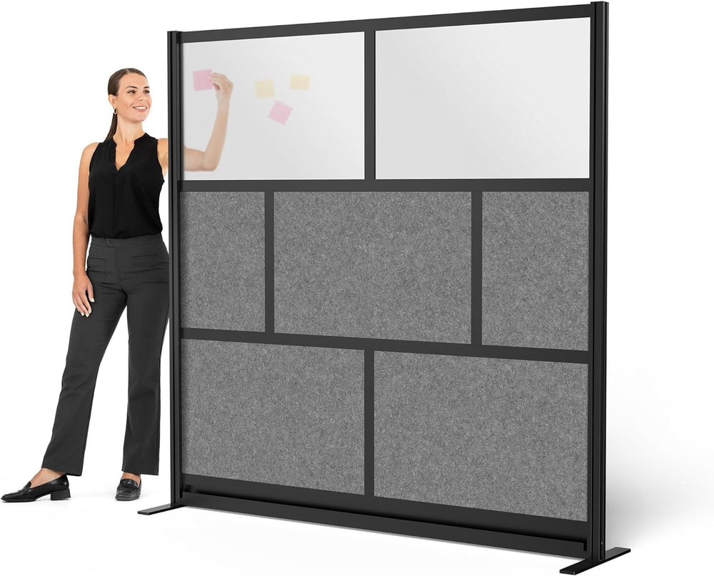 Modular Office Partition Wall with Frosted Acrylic & Sound-Absorbent Panels