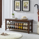 Solid Wood Shoe Storage Bench with 2-Tier Shelf
