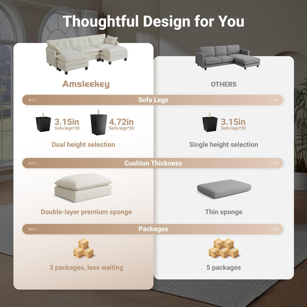 Modular U-Shaped Sectional Sofa with Ottomans