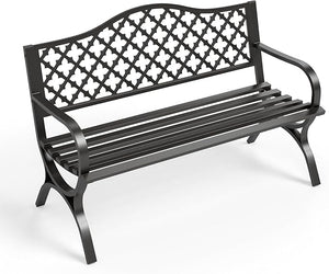 Cast Iron Outdoor Garden Bench with Backrest and Armrests