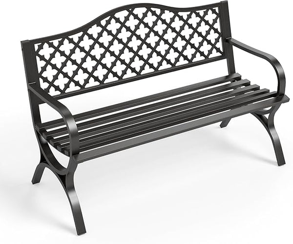Cast Iron Outdoor Garden Bench with Backrest and Armrests
