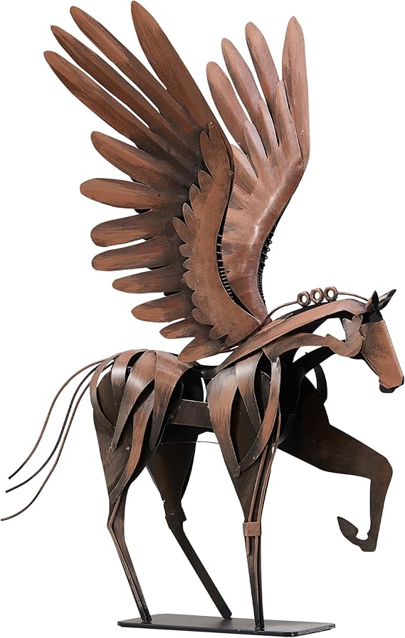 Handmade Metal Flying Horse Sculpture – Hand-Painted Pegasus Figurine