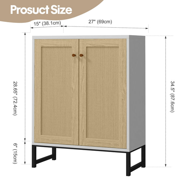 Rattan 2-Door Storage Cabinet with Shelves