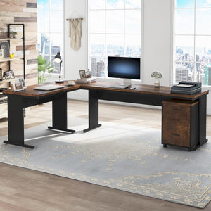 L-Shaped Executive Desk with Drawers & Rolling File Cabinet