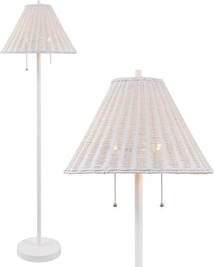 61" 2-Light Coastal Bohemian LED Floor Lamp with Rattan Shade