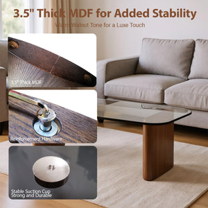 Modern Glass Coffee Table with Wooden Base