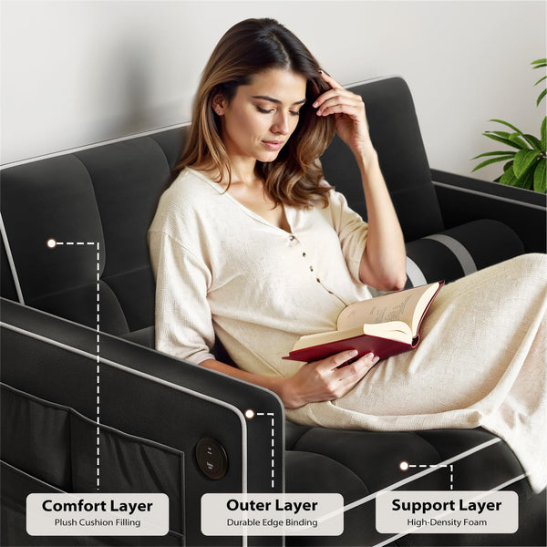 3-in-1 Convertible Sleeper Sofa Bed with USB Ports & Adjustable Backrest