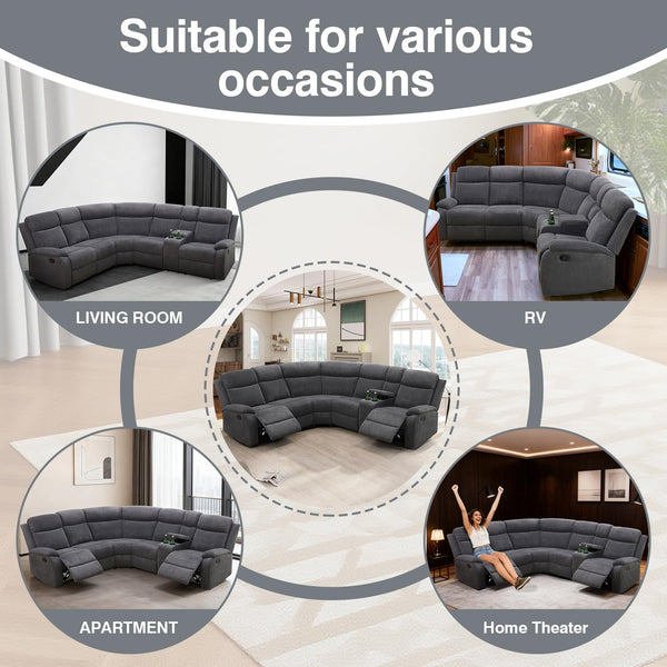 L-Shaped Manual Reclining Sectional Sofa with Storage & Cup Holders
