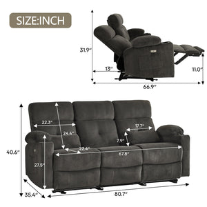 Power Reclining Sofa with Heat & Massage – 3 Seater