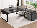 61 Inch L-Shaped Executive Desk with File Drawer, Power Outlets & CPU Stand
