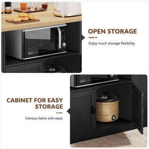 63-Inch Kitchen Island with LED Lights, Power Outlet & Trash Can Storage