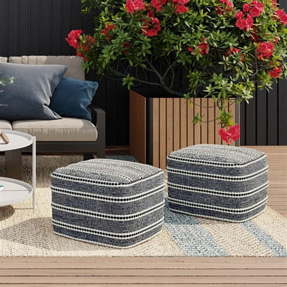 Square Woven Polyester Indoor & Outdoor Pouf – Water Resistant