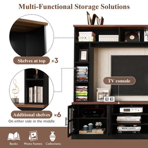 95.5" Wall Unit TV Stand Set with Bookshelves, Entertainment Center for Televisions Up to 80", Large Media Console with Cabinets and Tempered Glass Doors for Living Room