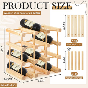 Stackable Wooden Wine Rack – 36 Bottle Modular Storage