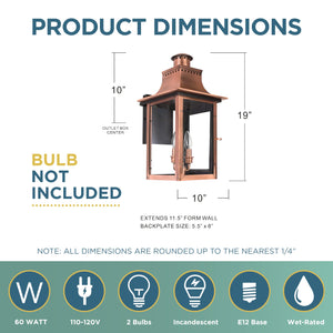 Aged Copper Outdoor Wall Lantern 2-Light