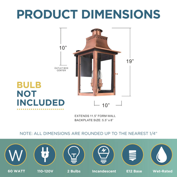 Aged Copper Outdoor Wall Lantern 2-Light