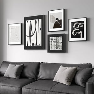 Framed Abstract Wall Art Set of 4 – Black & White Canvas Prints