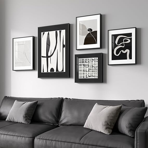 Framed Abstract Wall Art Set of 4 – Black & White Canvas Prints