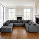 136" U-Shaped Modular Sectional Sofa – 8 Seater, Corduroy, Grey