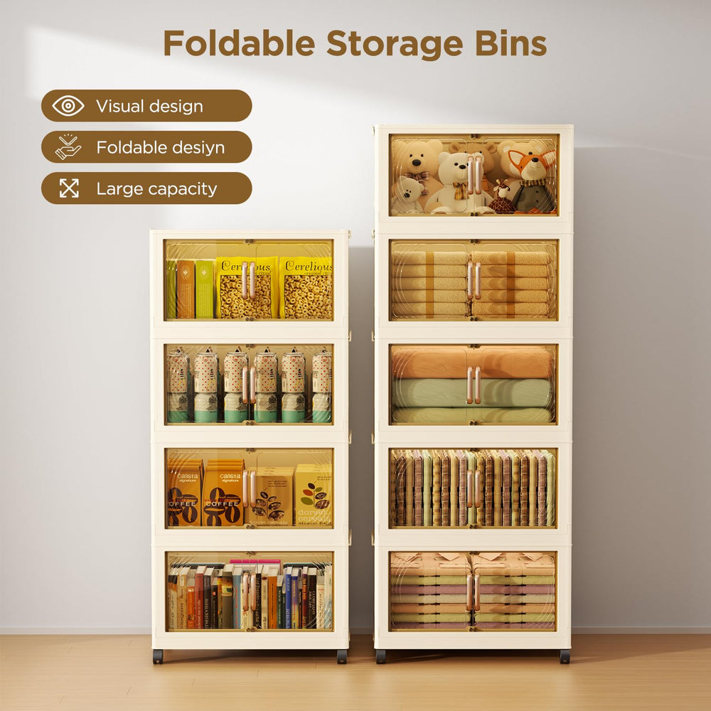 5-Tier Stackable Storage Bins with Lids, Doors & Wheels