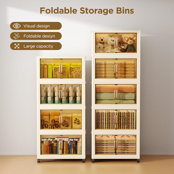 5-Tier Stackable Storage Bins with Lids, Doors & Wheels