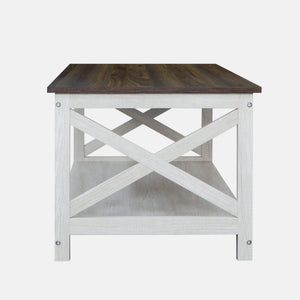 Rainbow Sophia Coffee Table, Modern Farmhouse Wood Coffee Table with 2-Tier Storage, 40 Inch, Sargent Oak