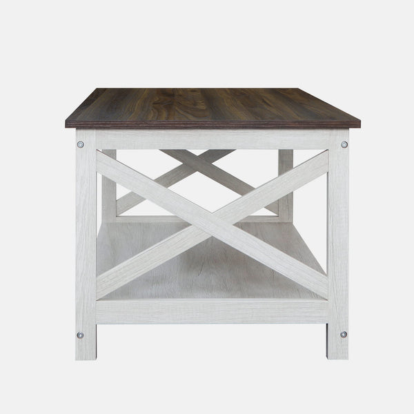 Rainbow Sophia Coffee Table, Modern Farmhouse Wood Coffee Table with 2-Tier Storage, 40 Inch, Sargent Oak