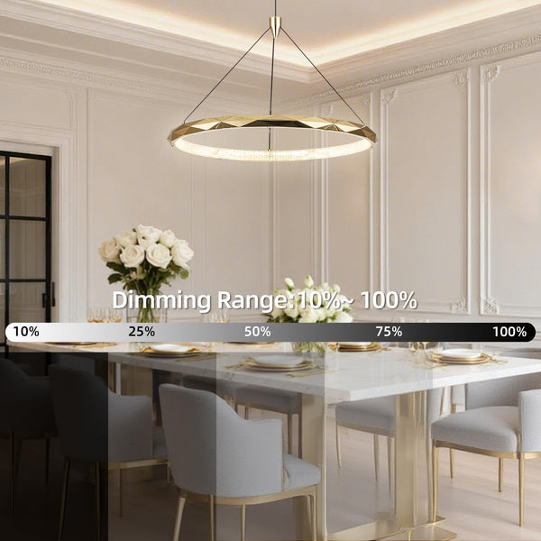 Gold Ring LED Pendant Light – Dimmable Geometric Chandelier