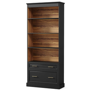 72-Inch Tall Narrow Bookshelf with 2 Drawers, 5-Tier Floor Standing Bookcase