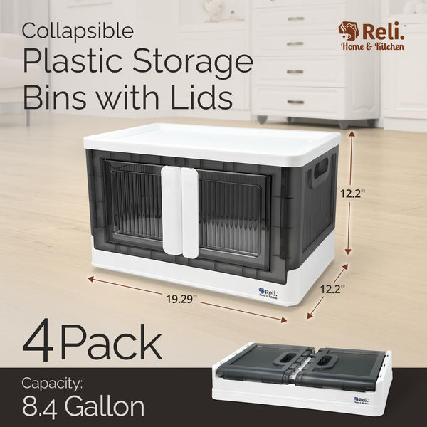 Collapsible Storage Bins with Lids & Wheels – 8.4 Gal, 4 Pack