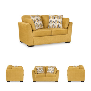 Yellow Velvet Loveseat with Toss Pillows