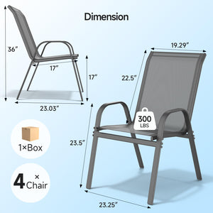 Stackable Patio Dining Chairs Set with Wide Seat & Metal Frame