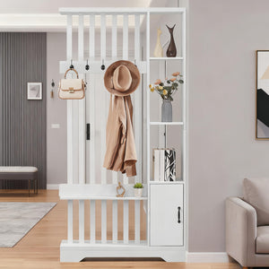 Room Divider with Shelves, Storage Cabinet & Coat Rack