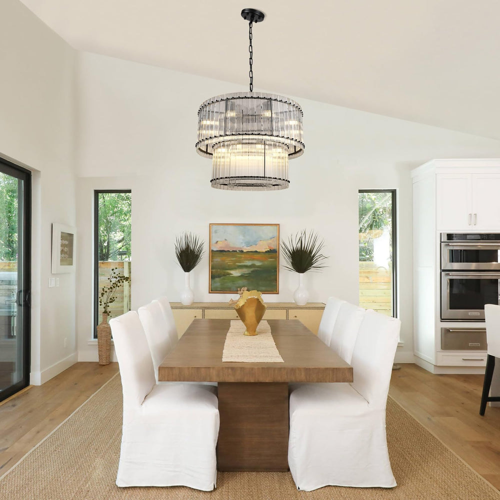 3-Tier Round Crystal Glass Chandelier with Water Ripple Design